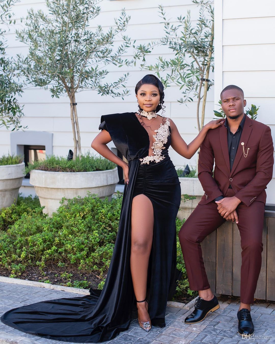 2023 Black Long Mermaid Prom Dresses Velvet High Neck Plus Size Illusion Lace Appliques Crystal Beads Side Split Formal Party Gowns Evening Dress Vest