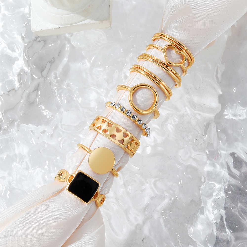 Band Rings IFMIA Crystal Round Rings Set for Women Vintage Gold Color Rings Heart Hollow Twist Ring Accessories Fashion Trendy Jewelry 2023 G230213