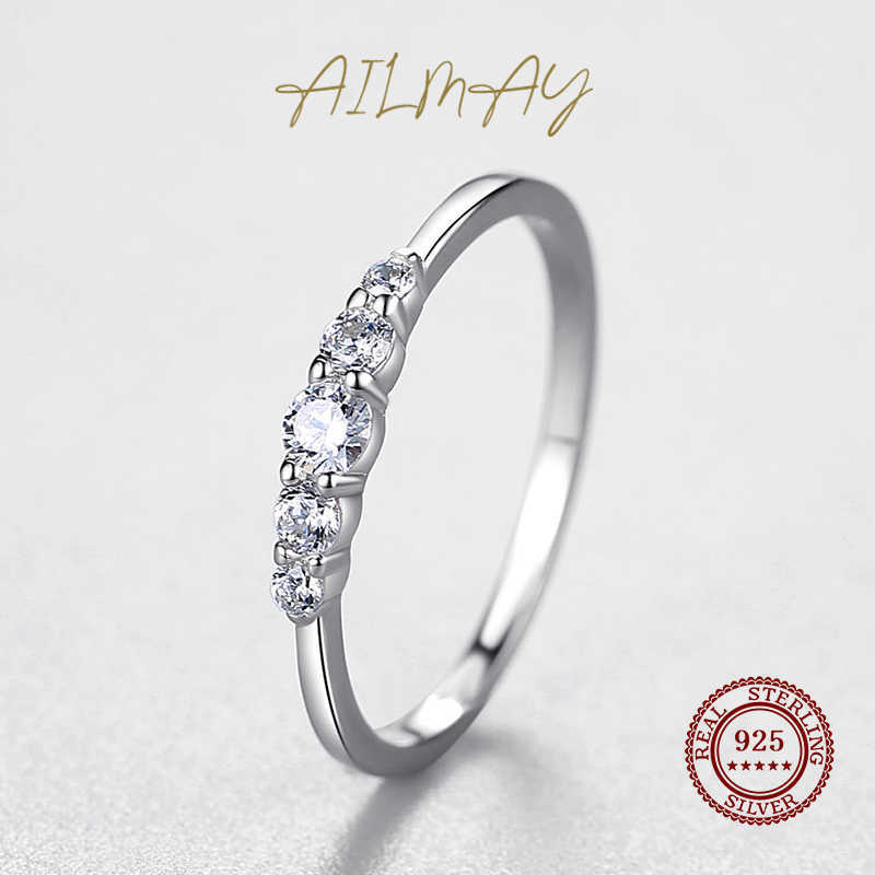 Band Rings Ailmay Exquisite Sterling Silver 925 Stackable Geometric Design Round Finger Rings for Women Fashion Simple Plain Fine Jewelry G230213