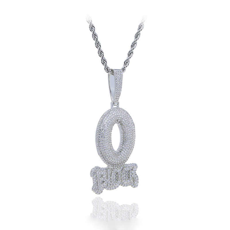Iced Out Letter O Block Pendant Bling Cubic Zirconia Micro Pave Cz Paved Hip Hop Men Boy Rope Chain Jewelry