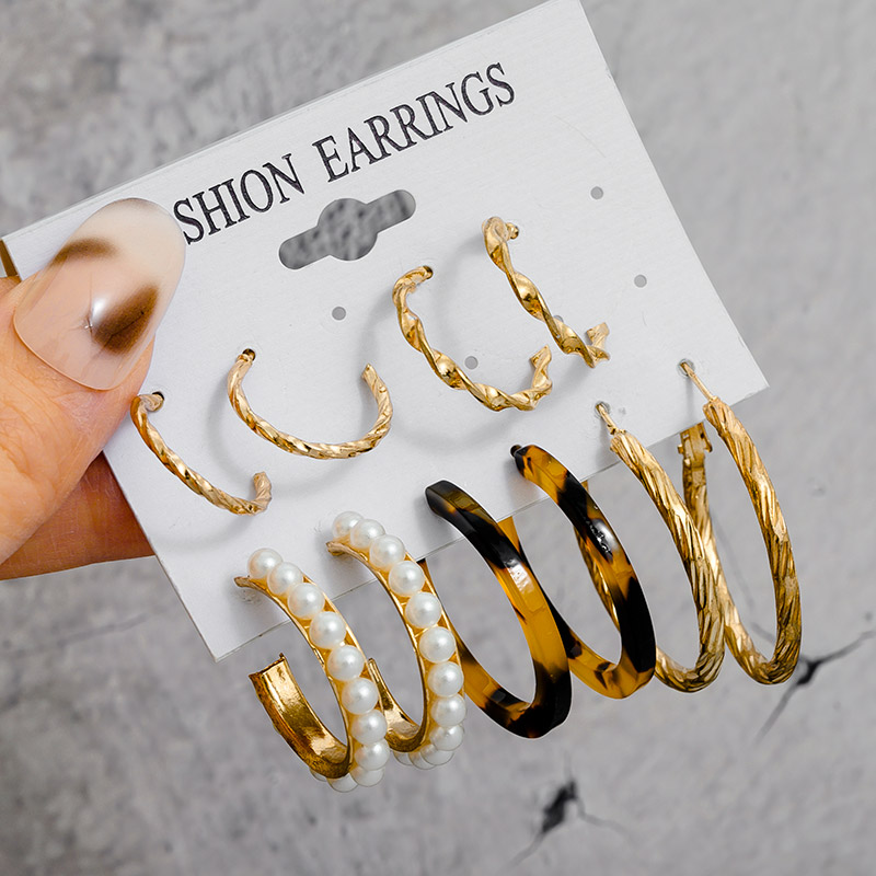 Vintage Geometric Women's Earrings Set Acrylic Pearl Hoop Earring For Women Fashion Big Circle Gold Metal Round Ear Ring Jewe