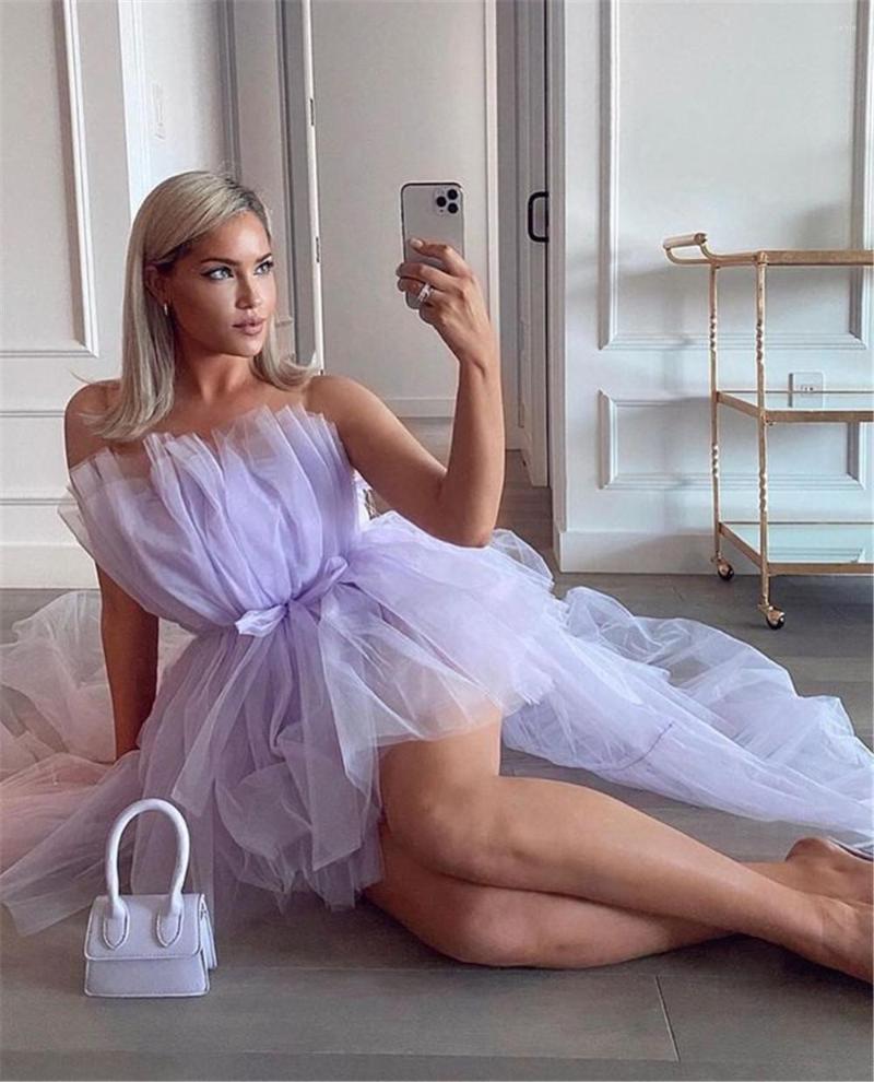 Casual Dresses Tulle Party Wedding For Women 2023 Off Shoulder Strapless High Waist Asymmetrical tail Formal Ball Gown Dress Free shi