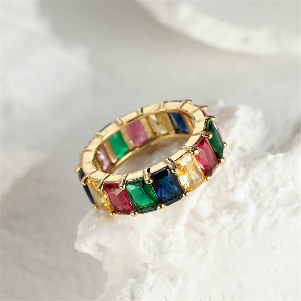Band Rings Mystic Rainbow Fire Zircon Ring Silver Gold Color Blue Red Yellow Green Stone Wedding For Women Female Engagement Ring Jewelry G230213