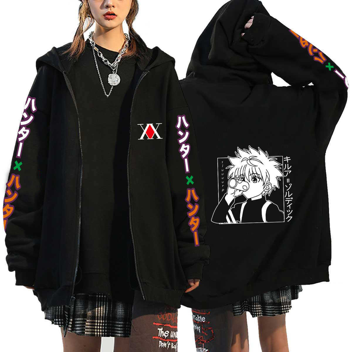 Women's Hoodies Sweatshirts Hunter X Hunter Killua Zoldyck Zip Up Hoodies Streetwear Plus Size Jackets Coats Long Sleeve Fleece Zipper Anime Hood