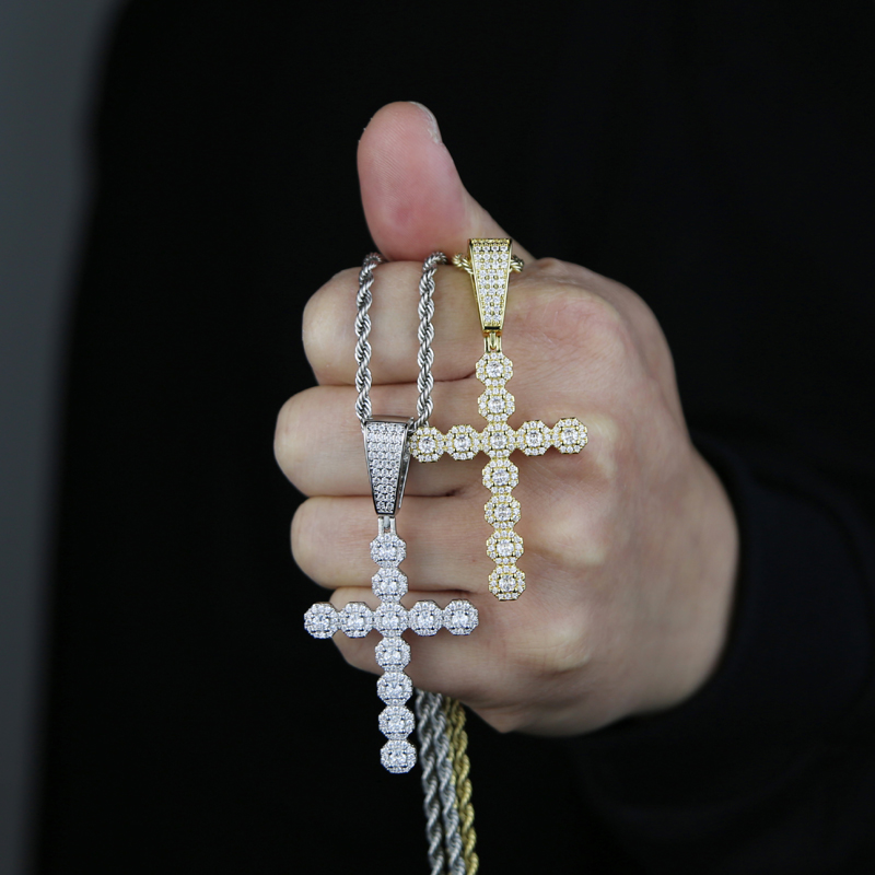 iced out men boy cross pendant necklace with rope chain gold silver hip hop necklaces jewelry with 5A cz paved punks tyles jewelrys wholesale