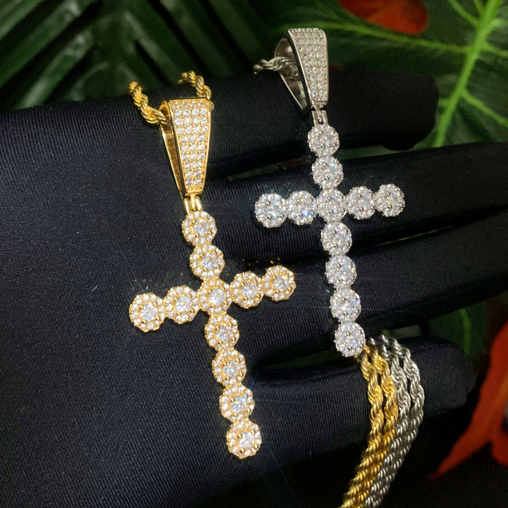 New Hip Hop Cross Pendant Necklace Gold Silver Plated Iced Out Bling Cubic Zirconia Paved Charm Women Men Jewelry