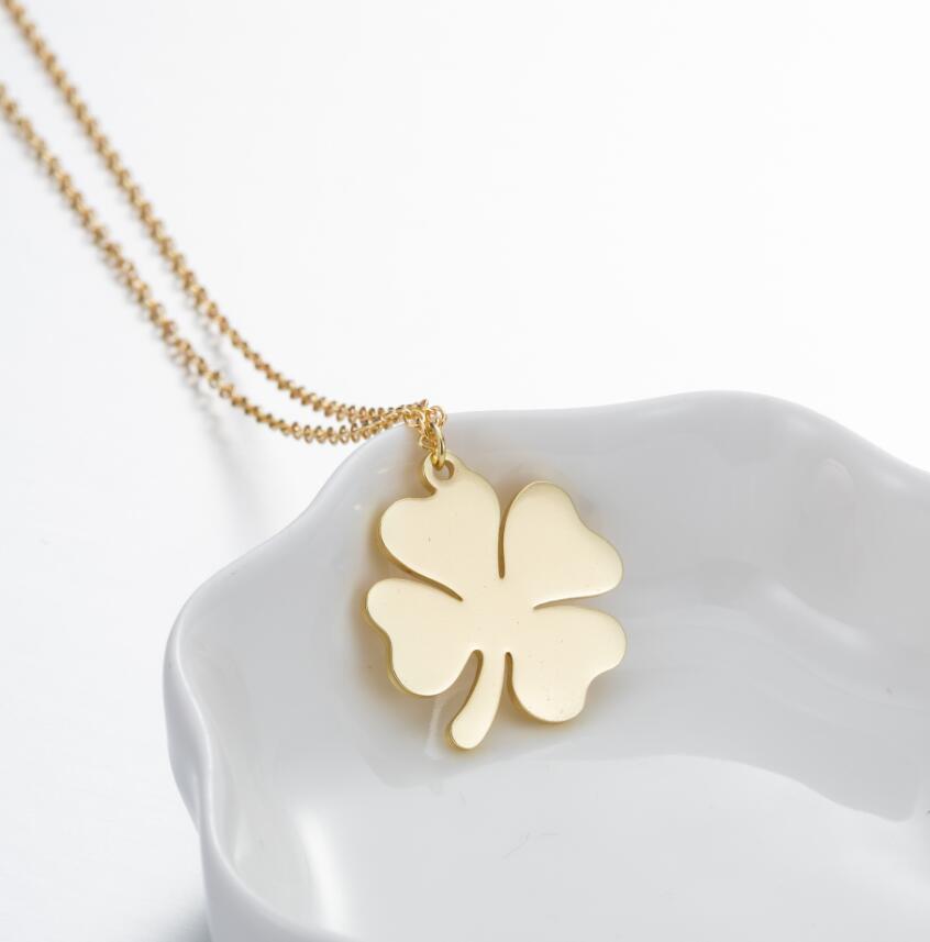 10PCS Flower Four 4 Leaf Clover Pendant Necklace Stainless Steel Fashion Lucky Hollow Outline Pendant Chain Choker Collier Women Jewelry