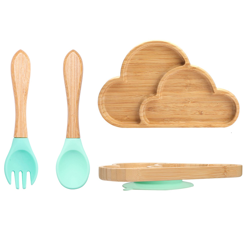 Cups Dishes Utensils Bopoobo 3PcsSet Baby Bamboo Sucker Plates Fork Spoon Sets Non-slip Tableware Children's Feeding Dishes BPA Free Drop 230213