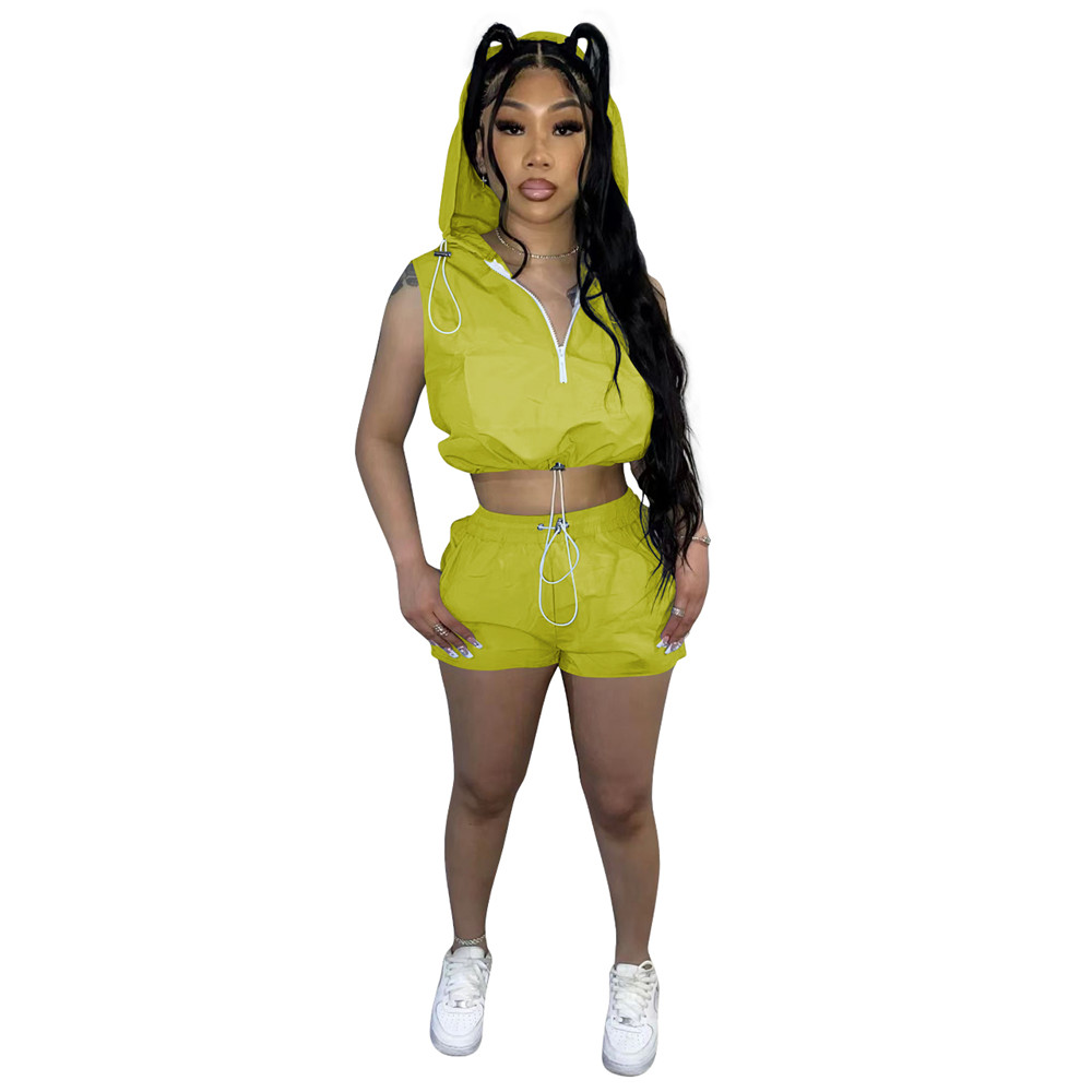 2023 Designer Summer Outfits Women tracksuits Two Piece Set Casual Sleeveless Hooded Shirt Top and Shorts Solid Spring Clothes Fashion Streetwear 9248
