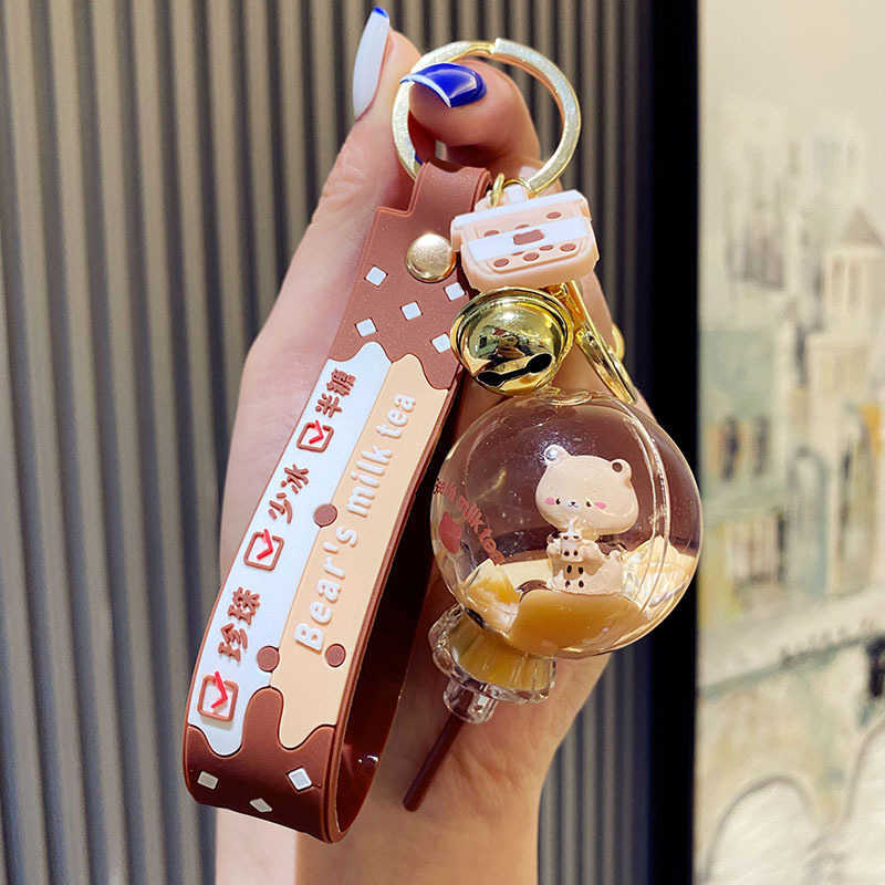 Key Rings Cartoon Acrylic Bear Milk Tea Cup Keychain Trend Lollipop Mug Drink Bottle Keyring Cute Bag Car Key Pendant for Girl Friends G230210