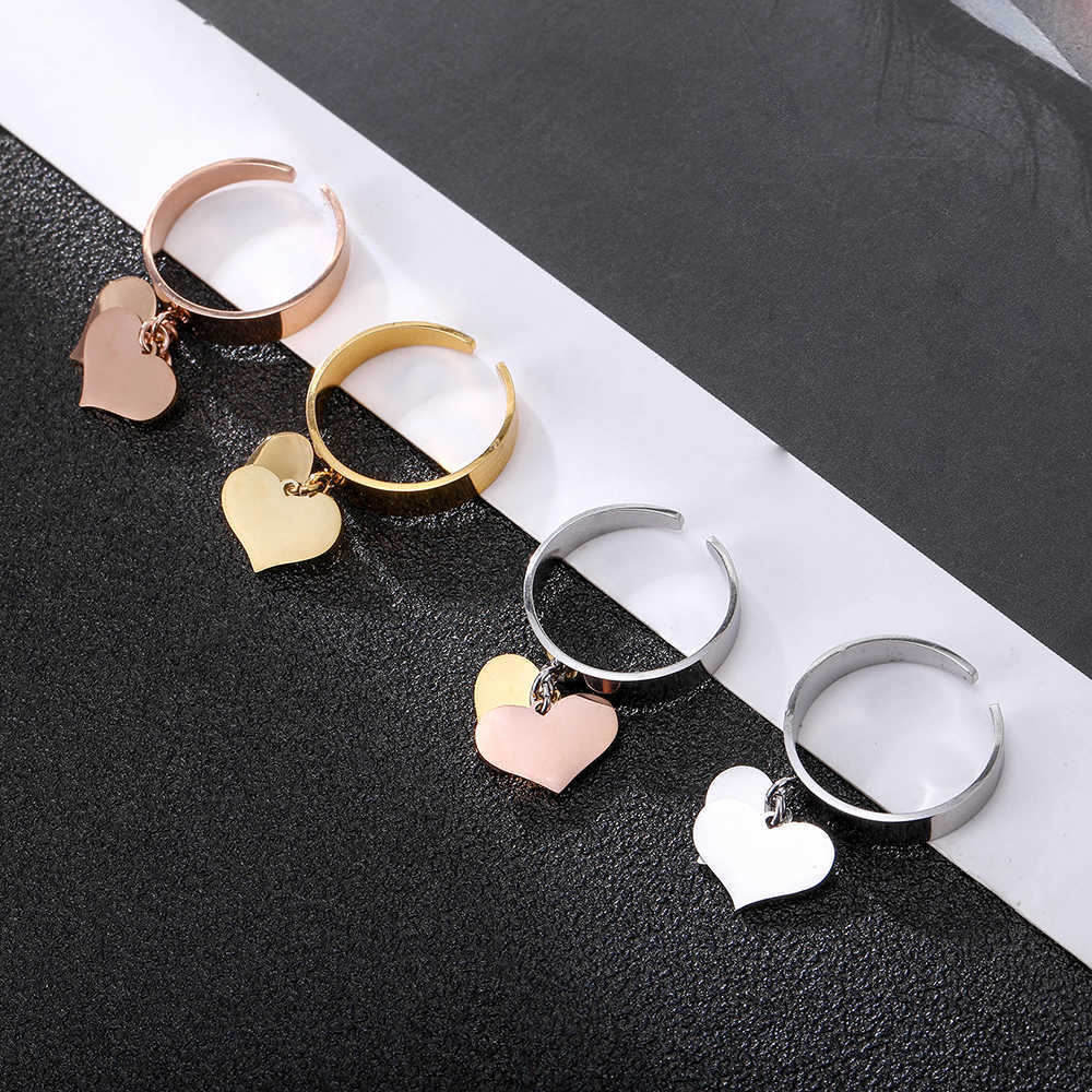 Band Rings Stainless Steel Rings for Women Female Gold Silvery Heart Charm Adjustable Wedding Rings 2022 Trend Jewelry Gifts Free Shipping G230213