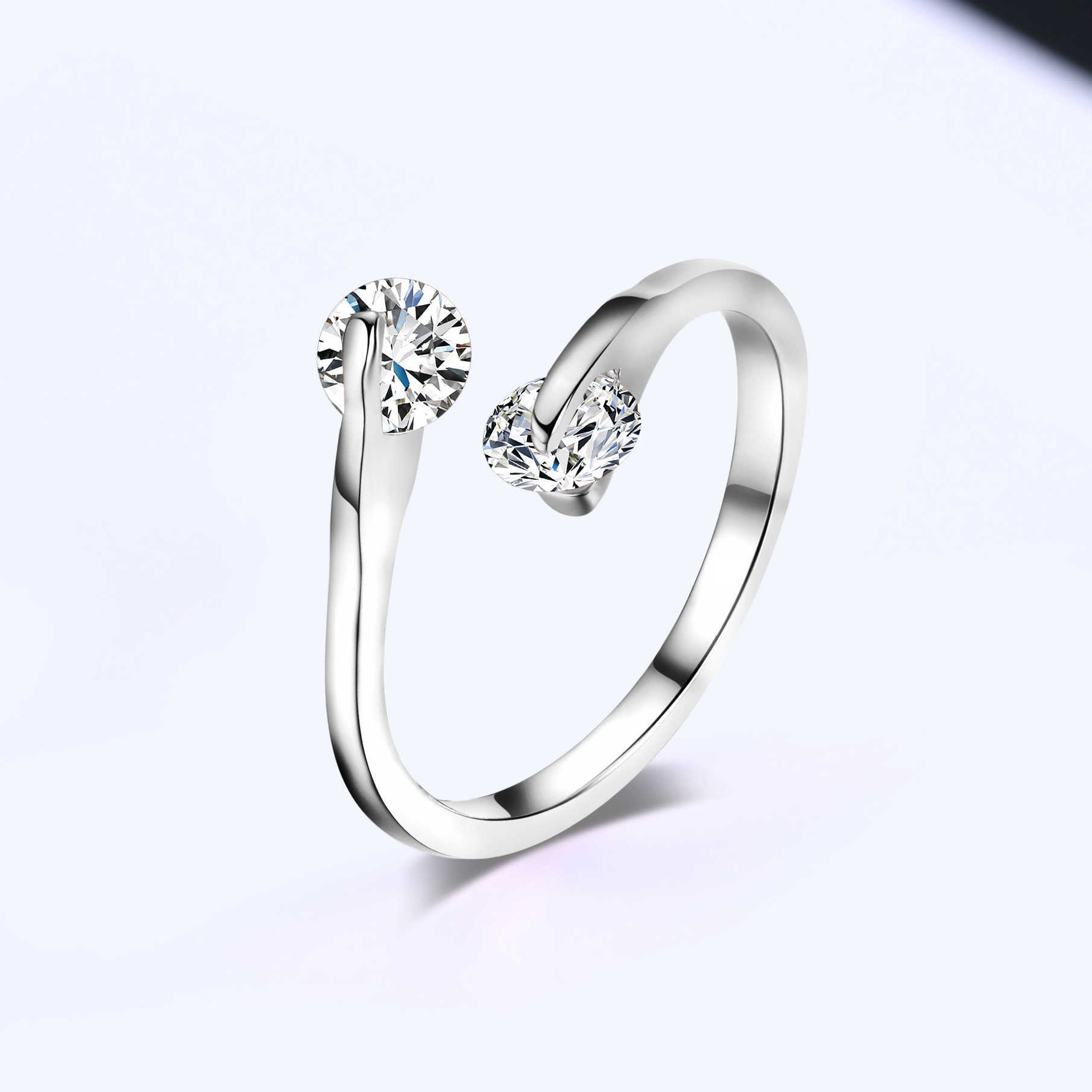 Band Rings Adjustable Classic 2PCS Cubic Zirconia Finger Ring For Women Fashion Crystal Opening Wedding Engagement Jewelry Wholesale DFR008 G230213
