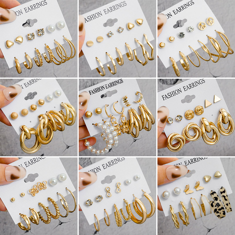 Hoop Designer Gold Earrings Set Vintage Geometric Acrylic Pearl Earring Multipack for Women Hypoallergenic Small Big Twisted Statement Hoops