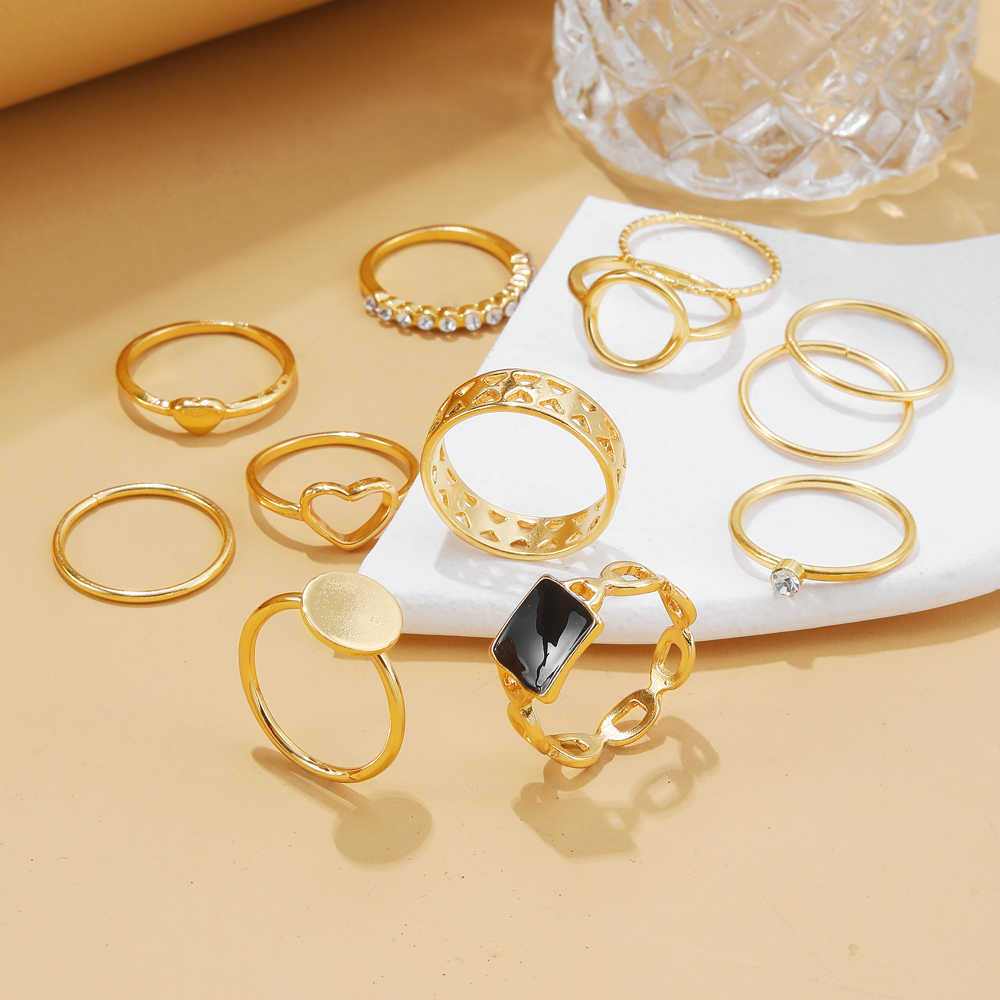 Band Rings IFMIA Crystal Round Rings Set for Women Vintage Gold Color Rings Heart Hollow Twist Ring Accessories Fashion Trendy Jewelry 2023 G230213