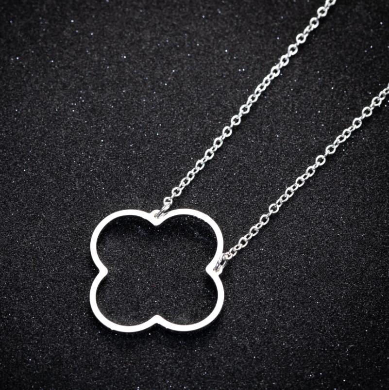Flower Four 4 Leaf Clover Pendant Necklace Stainless Steel Fashion Lucky Hollow Outline Pendant Chain Choker Collier Women Jewelry
