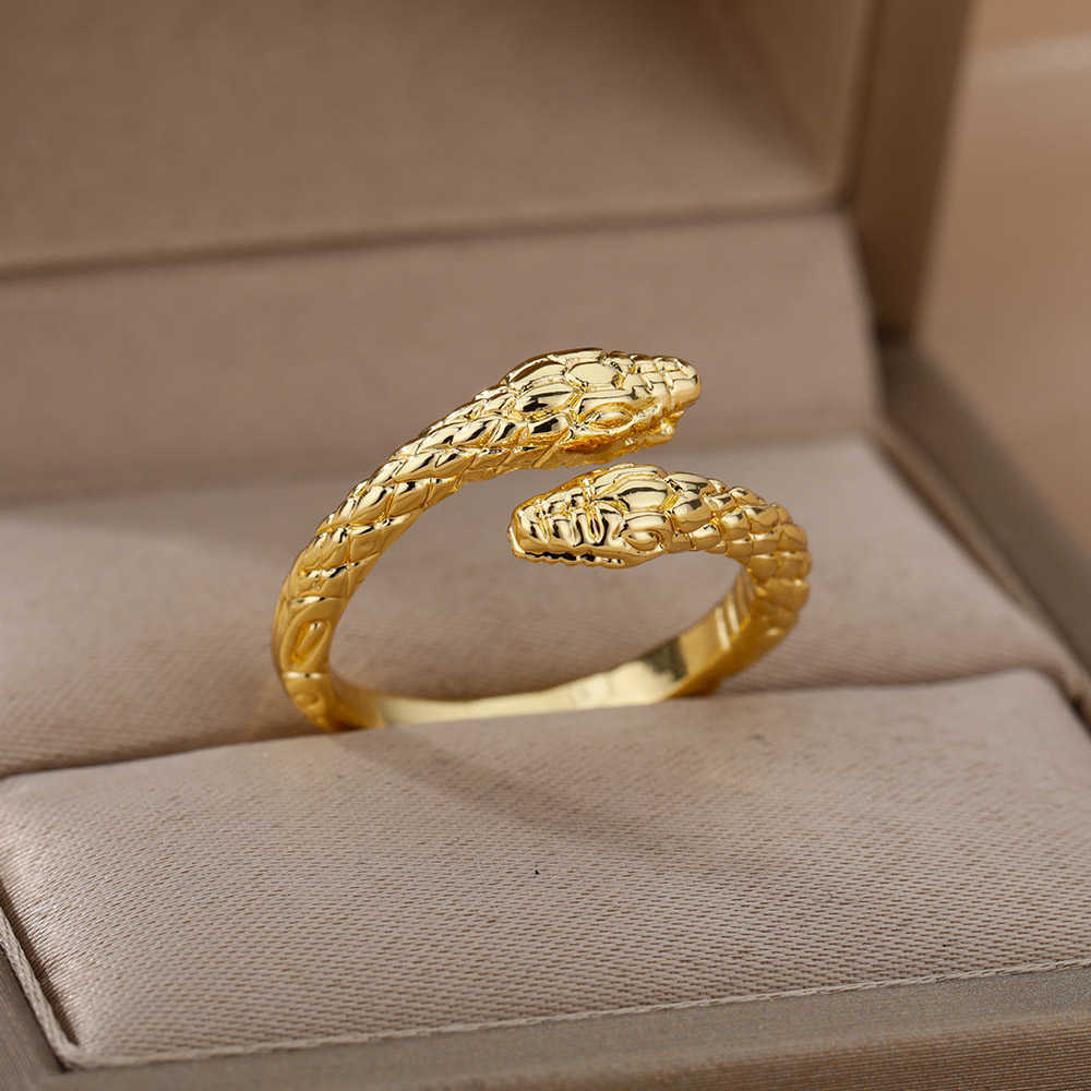 Band Rings Goth Snake Rings For Women Men Adjustable Open Stainless Steel Zircon Aesthetic Ring Vintage Couple Christmas Jewelry anillos G230213