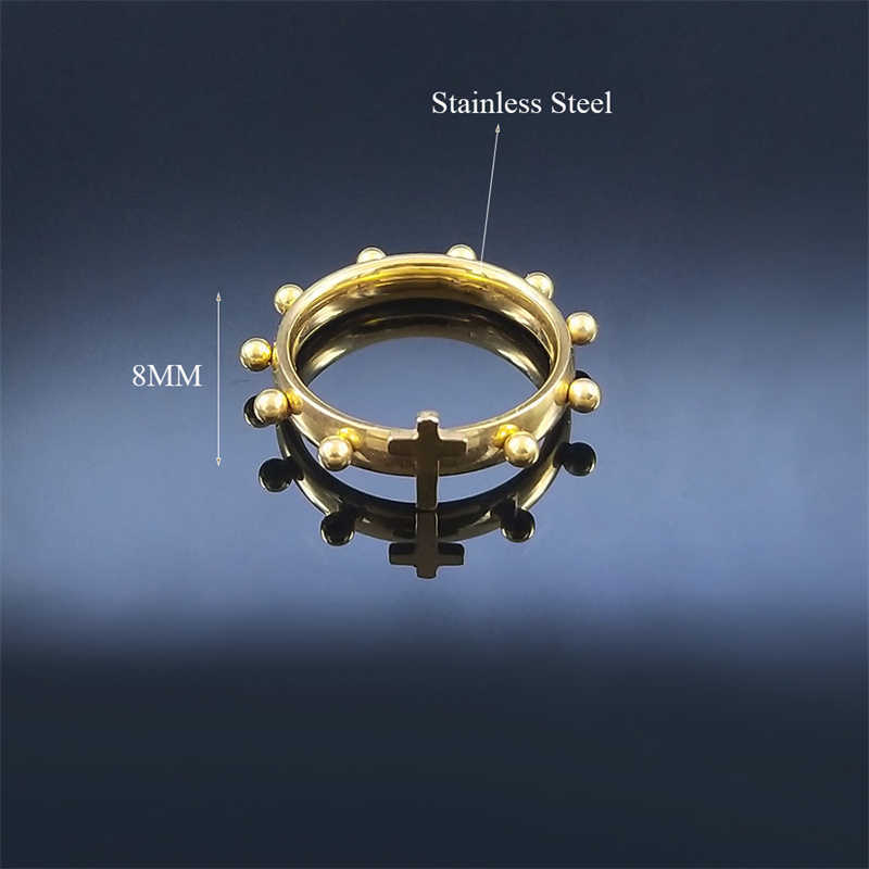 Band Rings Christ Jesus Cross Ring Stainless Steel Gold Color Christian Lord Prayer Rings Jewelry anillo acero inoxidable mujer R317S02 G230213