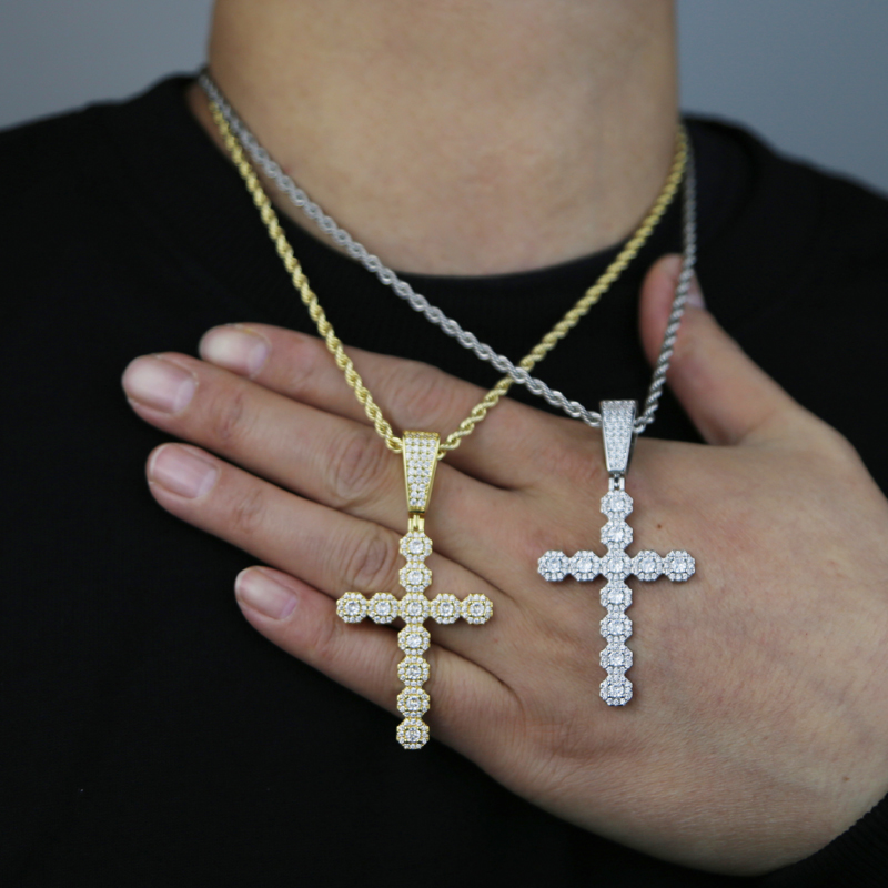 iced out men boy cross pendant necklace with rope chain gold silver hip hop necklaces jewelry with 5A cz paved punks tyles jewelrys wholesale