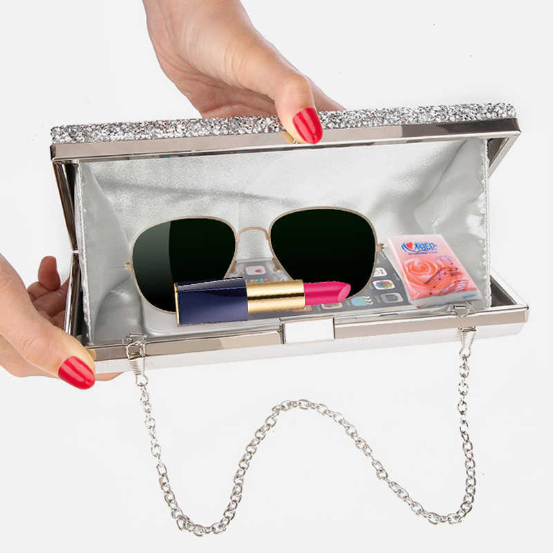 Clutch Bags Women Evening Diamond Sequin Wedding Purse and Handbag Party Banquet Black Gold Silver Two Chain Shoulder 230213