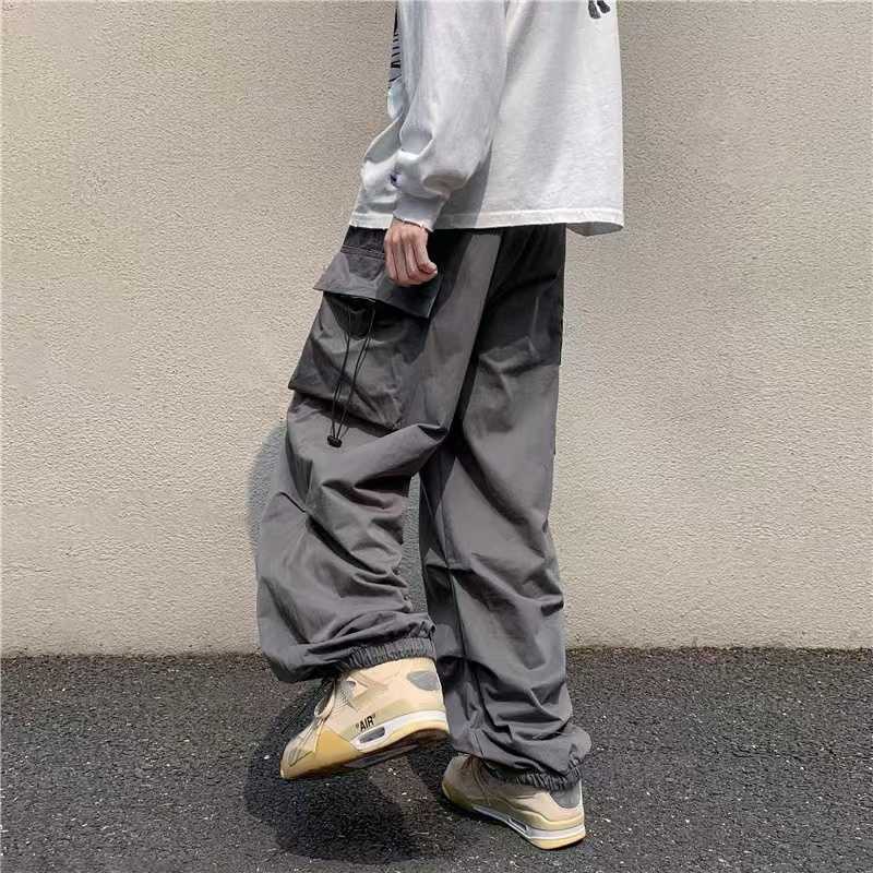 Men's Pants Parachute-Style Hip-hop Street Overalls Oversized Pocket Trousers Harajuku Loose Solid Color Casual Y2K Legged Y2302
