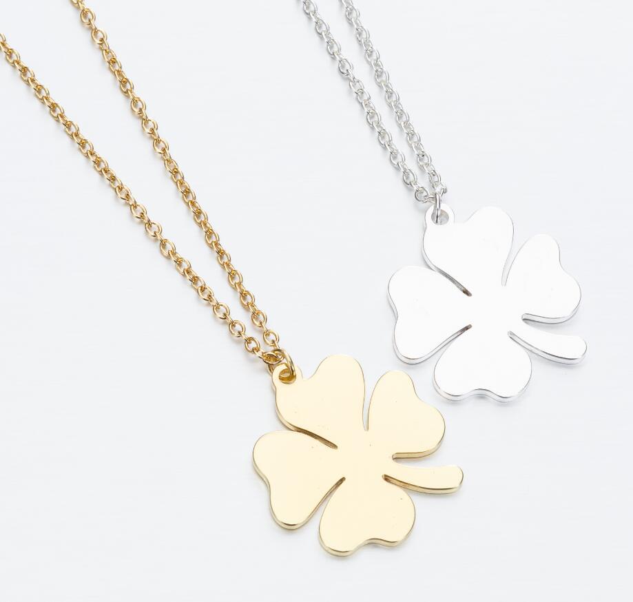 10PCS Flower Four 4 Leaf Clover Pendant Necklace Stainless Steel Fashion Lucky Hollow Outline Pendant Chain Choker Collier Women Jewelry