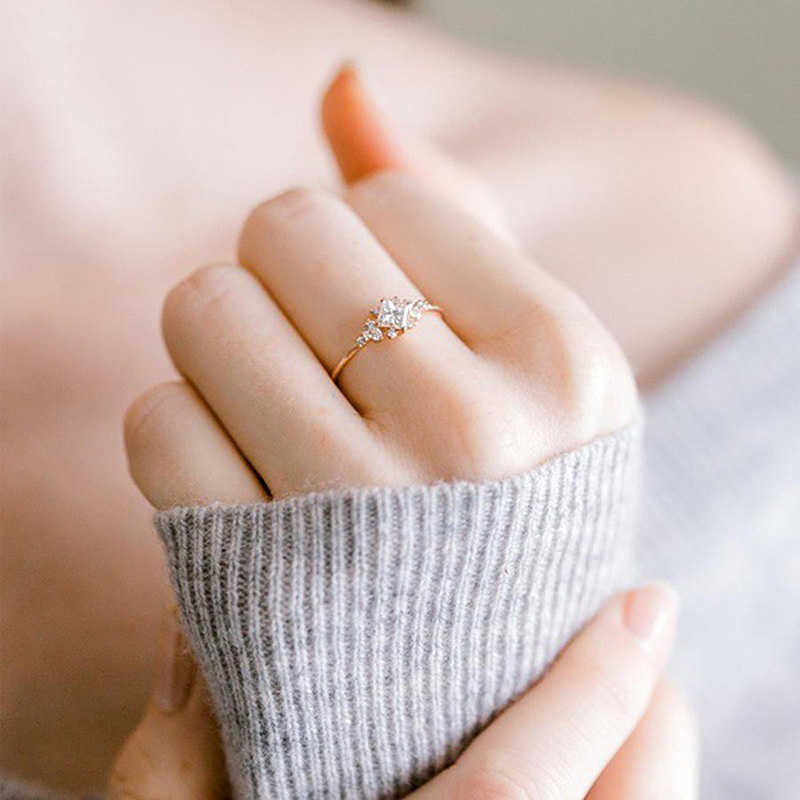 Band Rings USTAR Square Cubic Zirconia midi Rings for women fashion jewelry Gold Engagement rings Female Anel gift accessories G230213