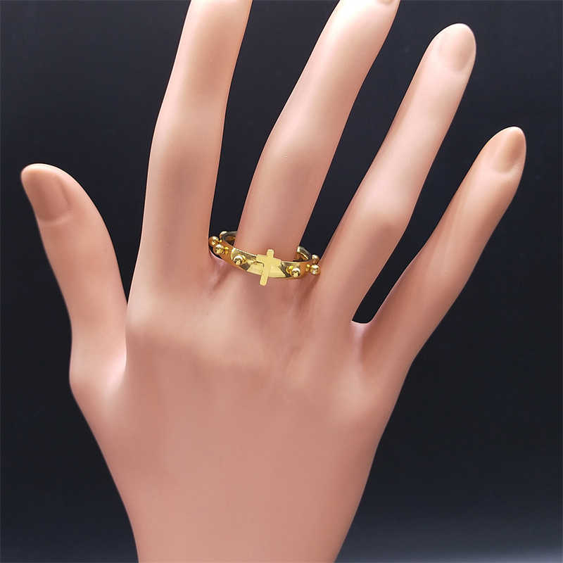 Band Rings Christ Jesus Cross Ring Stainless Steel Gold Color Christian Lord Prayer Rings Jewelry anillo acero inoxidable mujer R317S02 G230213