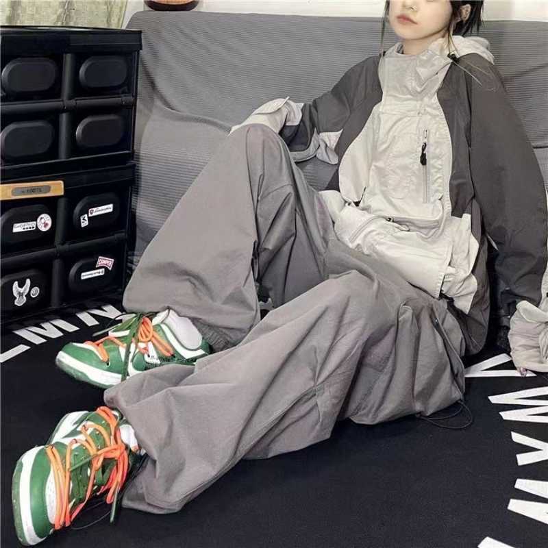 Men's Pants Parachute-Style Hip-hop Street Overalls Oversized Pocket Trousers Harajuku Loose Solid Color Casual Y2K Legged Y2302