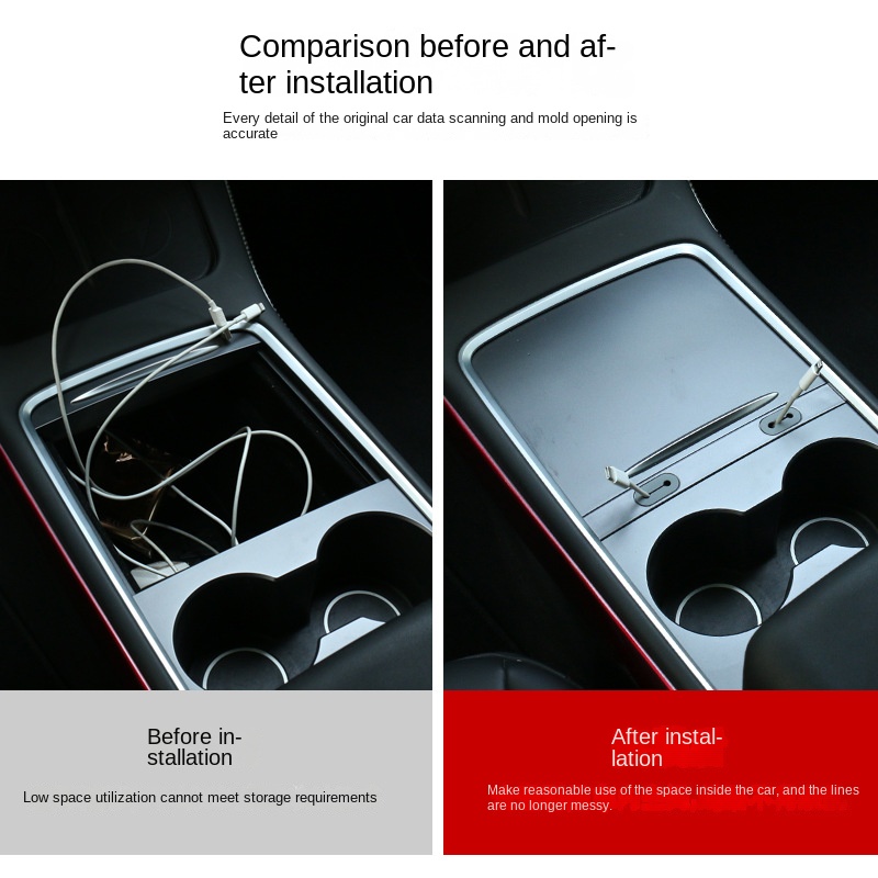 For Tesla Model 3 Y Accessories Central Control Cable Box Charging Data Cable Hub Storage Interior Modification Parts