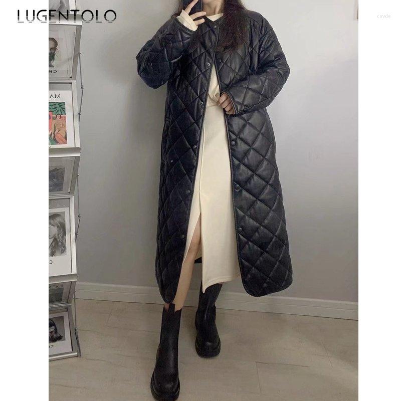 Women's Leather Long Balck Faux Coat Women Retro Round Neck Long-sleeved Single-breasted Black Cotton Jacket
Women's Leather Long Balck Faux Coat Women Retro Round Neck Long-sleeved Single-breasted Black Cotton Jacket