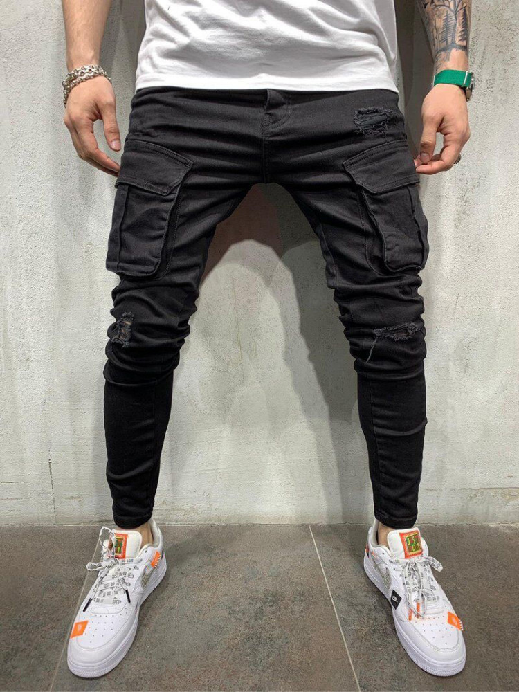 Men's Jeans Fashion Mens Stretchy Skinny Jeans Male Casual Streetwear Jogger Pants Jeans High Street Multiple Pockets Slim Fit Denim Pants 230214