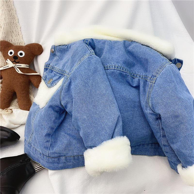 Jackets 2-6 Years OId Thick Warm Kids Boys Girls Denim Coat Velvet Fur Jackets Outerwear Autumn Winter Children Overcoat 230211