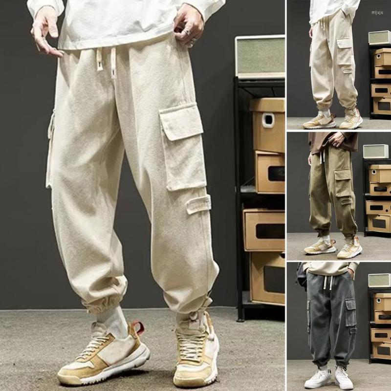 Men's Pants Cargo Drawstring Men Ankle-banded Spring Trousers, Brown