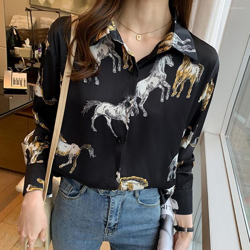 Women' Blouses Women Spring Shirt Horse Print Lapel Single-breasted Long Sleeves Lady Loose OL Style Age Reducing Blouse For Work, Beige
Women' Blouses Women Spring Shirt Horse Print Lapel Single-breasted Long Sleeves Lady Loose OL Style Age Reducing Blouse For Work, Beige