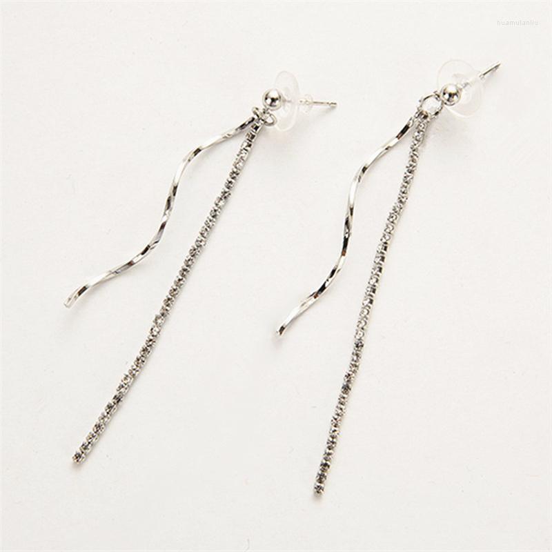 Stud Earrings Simple Spiral S Shape Rhinestone Chain Tassel Brincos Pendientes For Women Long Fashion Jewelry Brithday Gift