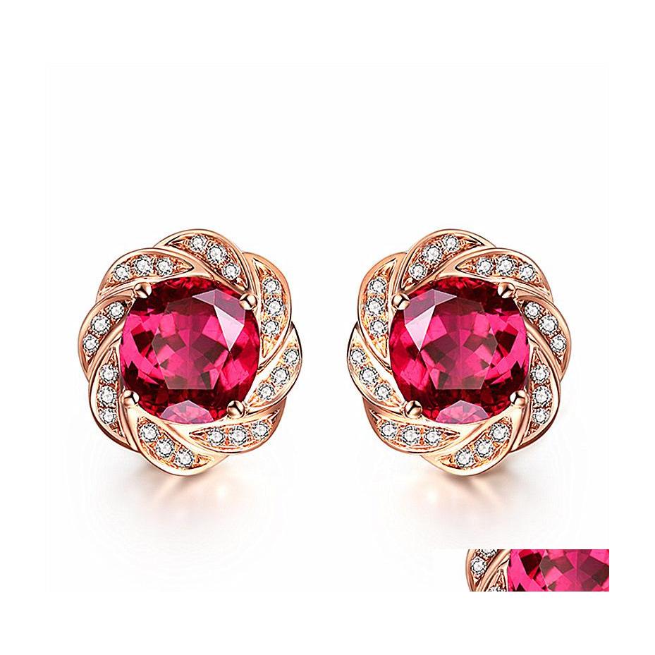 Charm Sier Crystals Earrings Fashion Exquisite Pigeon Blood Tourmaline Stud 18K Rose Gold Plated Rotating Stone Drop Delivery Jewelry Dhiix
Charm Sier Crystals Earrings Fashion Exquisite Pigeon Blood Tourmaline Stud 18K Rose Gold Plated Rotating Stone Drop Delivery Jewelry Dhiix