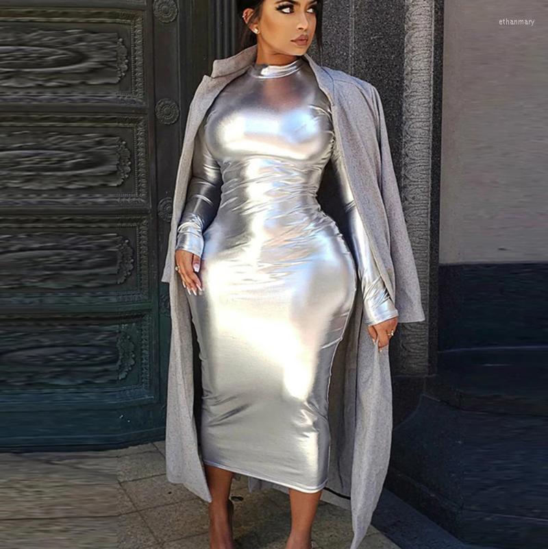 Casual Dresses Gilding PU Leather Bodycon Midi Party Dress Women Fashion Sexy Y2K Clothes Turtleneck Long Sleeve Slim Stretchy Clubwear, Silver
Casual Dresses Gilding PU Leather Bodycon Midi Party Dress Women Fashion Sexy Y2K Clothes Turtleneck Long Sleeve Slim Stretchy Clubwear, Silver