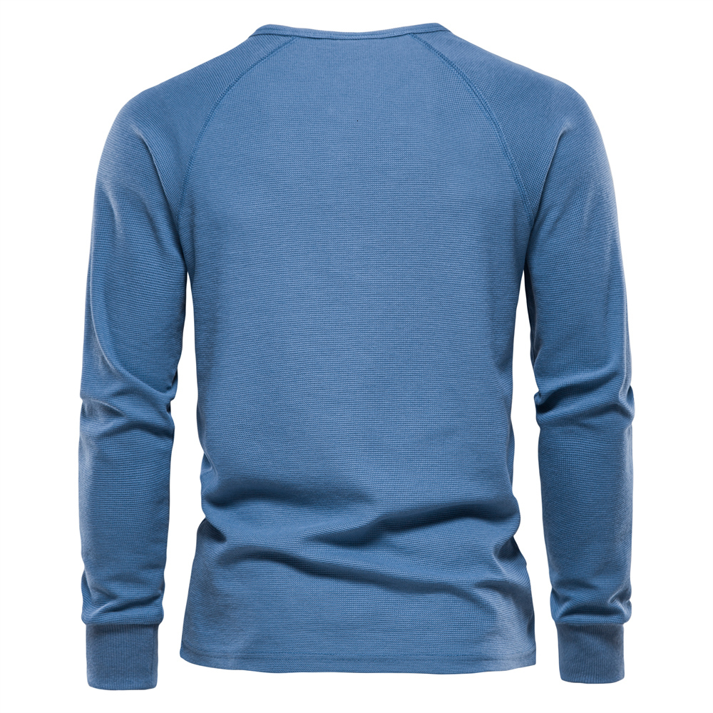 Mens TShirts AIOPESON Waffle Henley TShirt Long Sleeve Basic Breathable Tops Tee Shirts Autumn Solid Color T Shirt For 230214