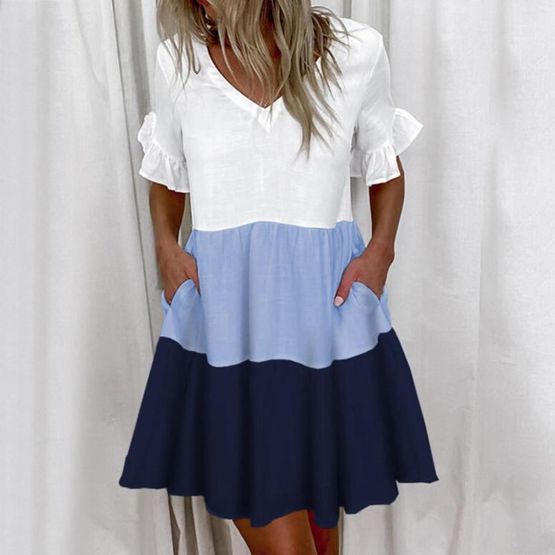 Casual Dresses Mini Dress Short Sleeve Pleated Ruffles Beach Femme Robe With Pocket, Blue
Casual Dresses Mini Dress Short Sleeve Pleated Ruffles Beach Femme Robe With Pocket, Blue