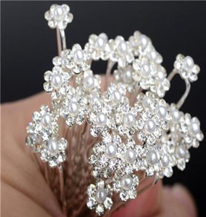 Wedding Headpieces Accessories Bridal Pearl Hairpins Flower Crystal 20 PCS Rhinestone Hair Pins Clips Bridesmaid Women Hair Jewelry