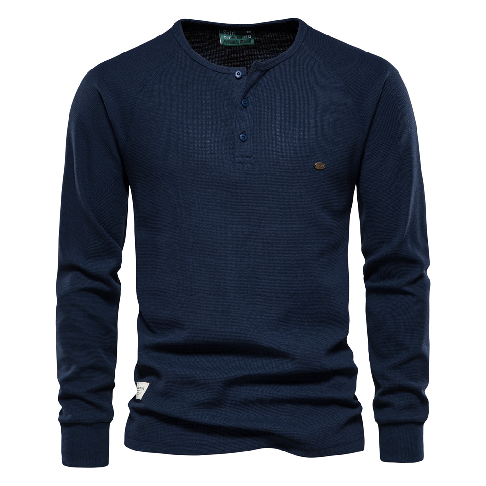 Mens TShirts AIOPESON Waffle Henley TShirt Long Sleeve Basic Breathable Tops Tee Shirts Autumn Solid Color T Shirt For 230214