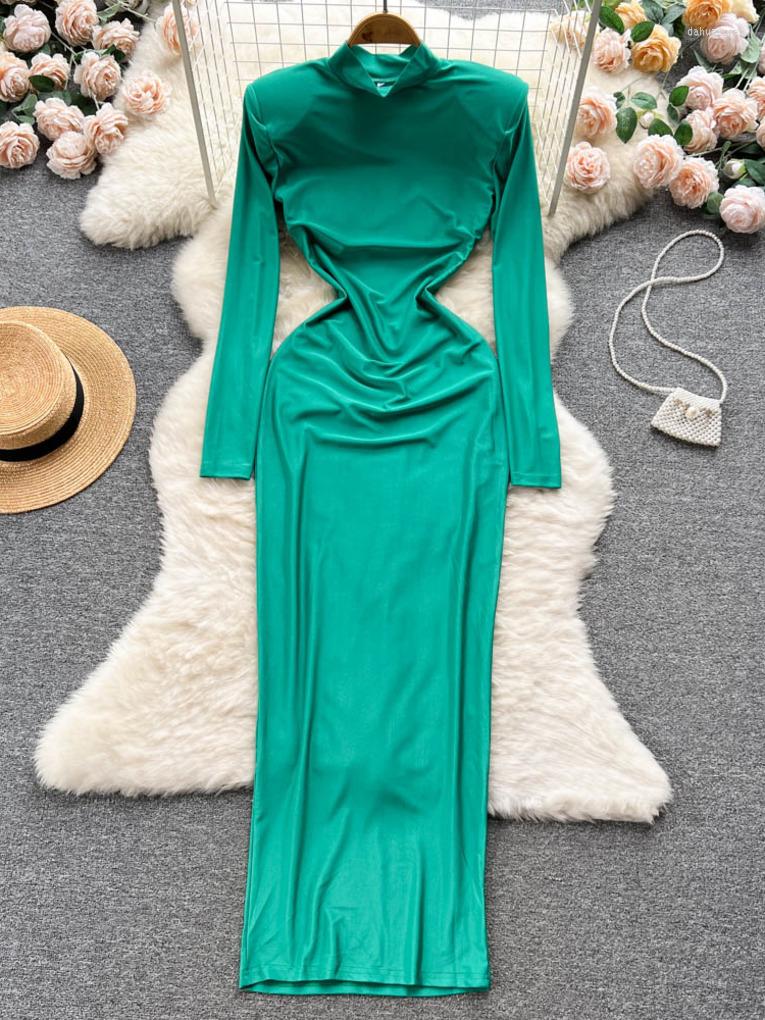 Casual Dresses Foamlina Fashion Women Maxi Dress Solid Stand Collar Padded Shoulder Long Sleeve Slim Fit Bodycon Basic Streetwear, Green
Casual Dresses Foamlina Fashion Women Maxi Dress Solid Stand Collar Padded Shoulder Long Sleeve Slim Fit Bodycon Basic Streetwear, Green