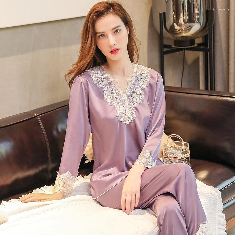 Women's Sleepwear Lace Pajamas Suit Sexy Sleep Set Satin Nightwear V-Neck Pyjamas Female Home Clothes Patchwork Spring 2PCS Tops&Pants, Burgundy b
Women's Sleepwear Lace Pajamas Suit Sexy Sleep Set Satin Nightwear V-Neck Pyjamas Female Home Clothes Patchwork Spring 2PCS Tops&Pants, Burgundy b