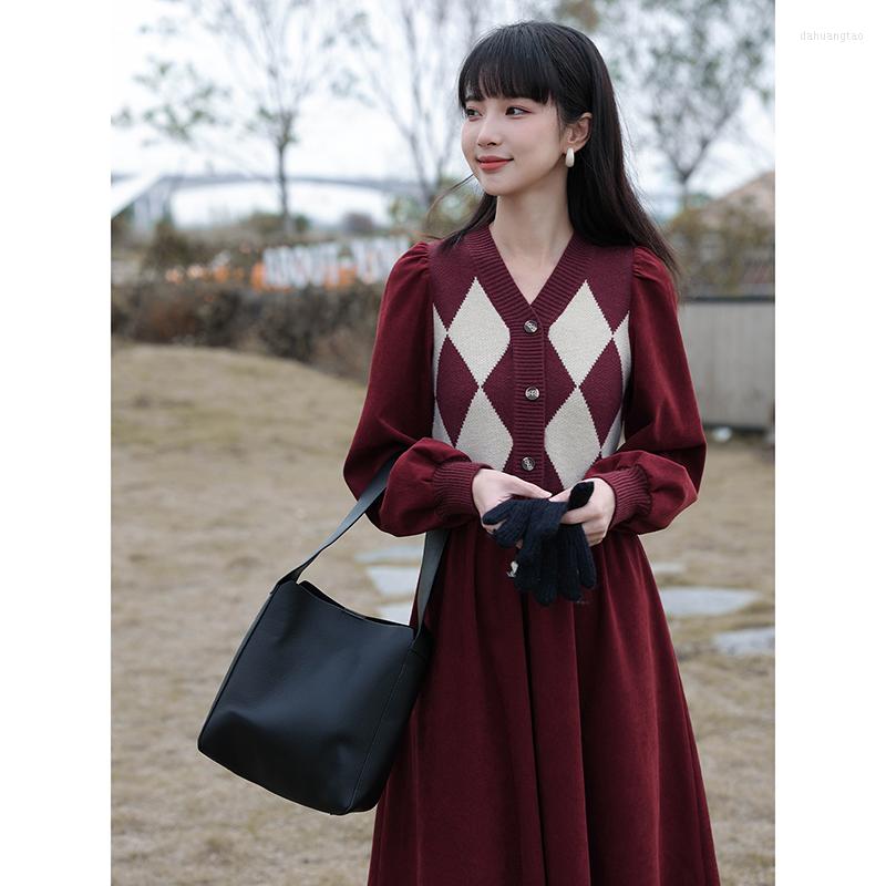 Casual Dresses Elegant Knitted Dress Women V Neck Lantern Sleeve Rhombus Sweater 2023 Autumn Korean Chic Female LD2719, Brown
Casual Dresses Elegant Knitted Dress Women V Neck Lantern Sleeve Rhombus Sweater 2023 Autumn Korean Chic Female LD2719, Brown