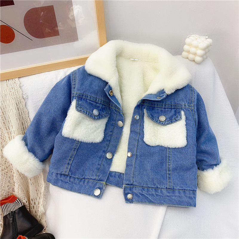 Jackets 2-6 Years OId Thick Warm Kids Boys Girls Denim Coat Velvet Fur Jackets Outerwear Autumn Winter Children Overcoat 230211