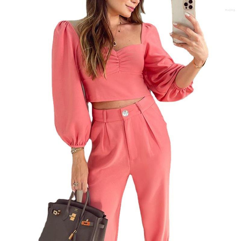 Men' Sweaters Elegant Ladies Pants Sets 2023 Autumn Square Collar Folds Crop Top Casual Long Two Piece Set Women Solid Trouser Suits
Men' Sweaters Elegant Ladies Pants Sets 2023 Autumn Square Collar Folds Crop Top Casual Long Two Piece Set Women Solid Trouser Suits