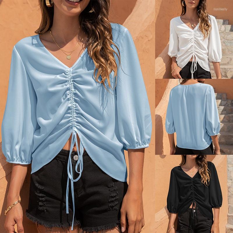 Women' T Shirts Summer Women Blouse V Neck Drawstring Casual Top Pullovers Blusas Shirt Female Elegant Beach Chiffon Blouses, Black
Women' T Shirts Summer Women Blouse V Neck Drawstring Casual Top Pullovers Blusas Shirt Female Elegant Beach Chiffon Blouses, Black
