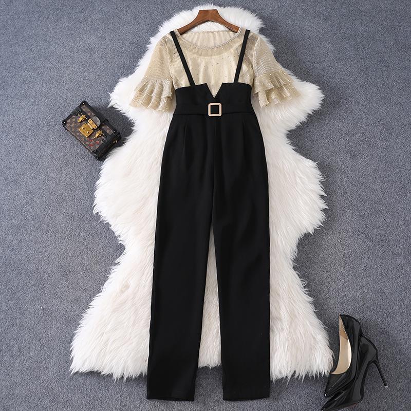 Women' Blouses & Shirts 2023 Summer Short Sleeve Sequined Chiffon Shirt Suspender Capris Fashion Suit 52009, Black
Women' Blouses & Shirts 2023 Summer Short Sleeve Sequined Chiffon Shirt Suspender Capris Fashion Suit 52009, Black