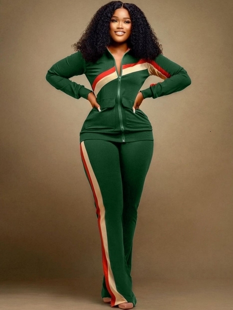 Women's Two Piece Pants Autumn Winter Two Piece Set Women Tracksuit Zipper Stand Collar Jacket Tops Pants Suits Set Fashion Patchwork Two Piece O