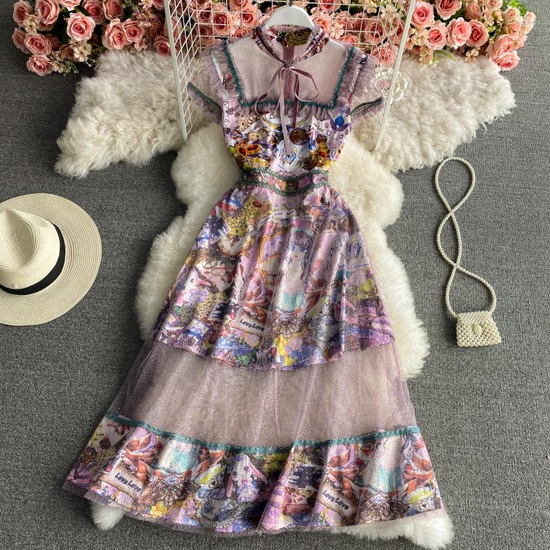 Party Dresses Printed Lace-up Pleated High - Waisted Mesh Draped Yarn Dress, As the picture
Party Dresses Printed Lace-up Pleated High - Waisted Mesh Draped Yarn Dress, As the picture